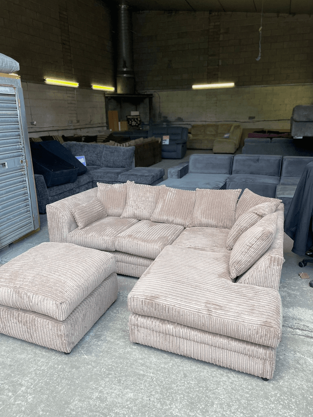 Ex Display Beige Corner Sofa with Footstall 