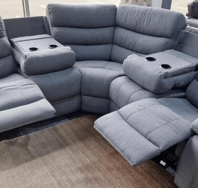 Barry Lux Grey Fabric Recliner Corner Sofa 