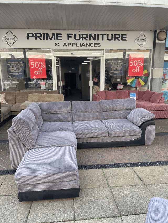 Grey Corner Sofa with Footstall #U1218