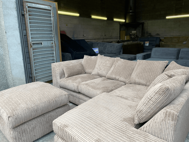 Ex Display Beige Corner Sofa with Footstall 