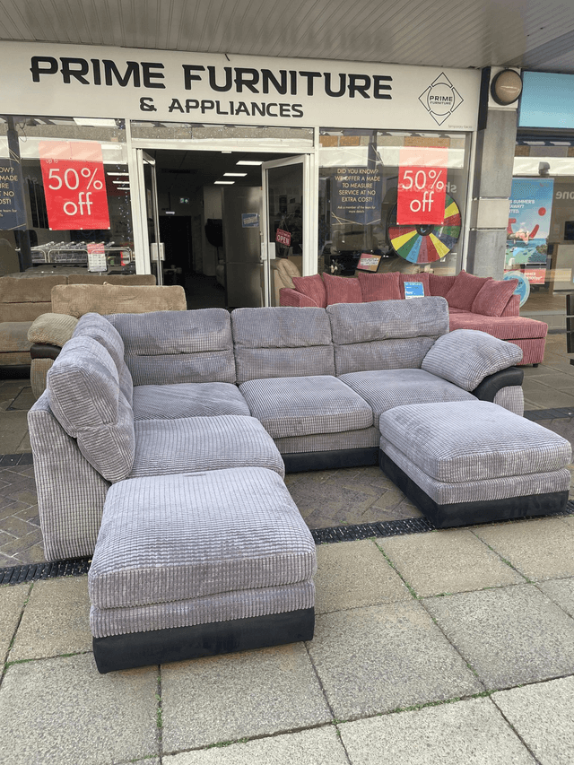 Grey Corner Sofa with Footstall #U1218