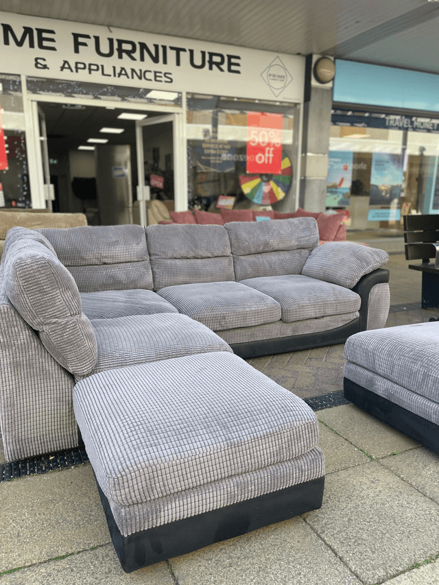Grey Corner Sofa with Footstall #U1218